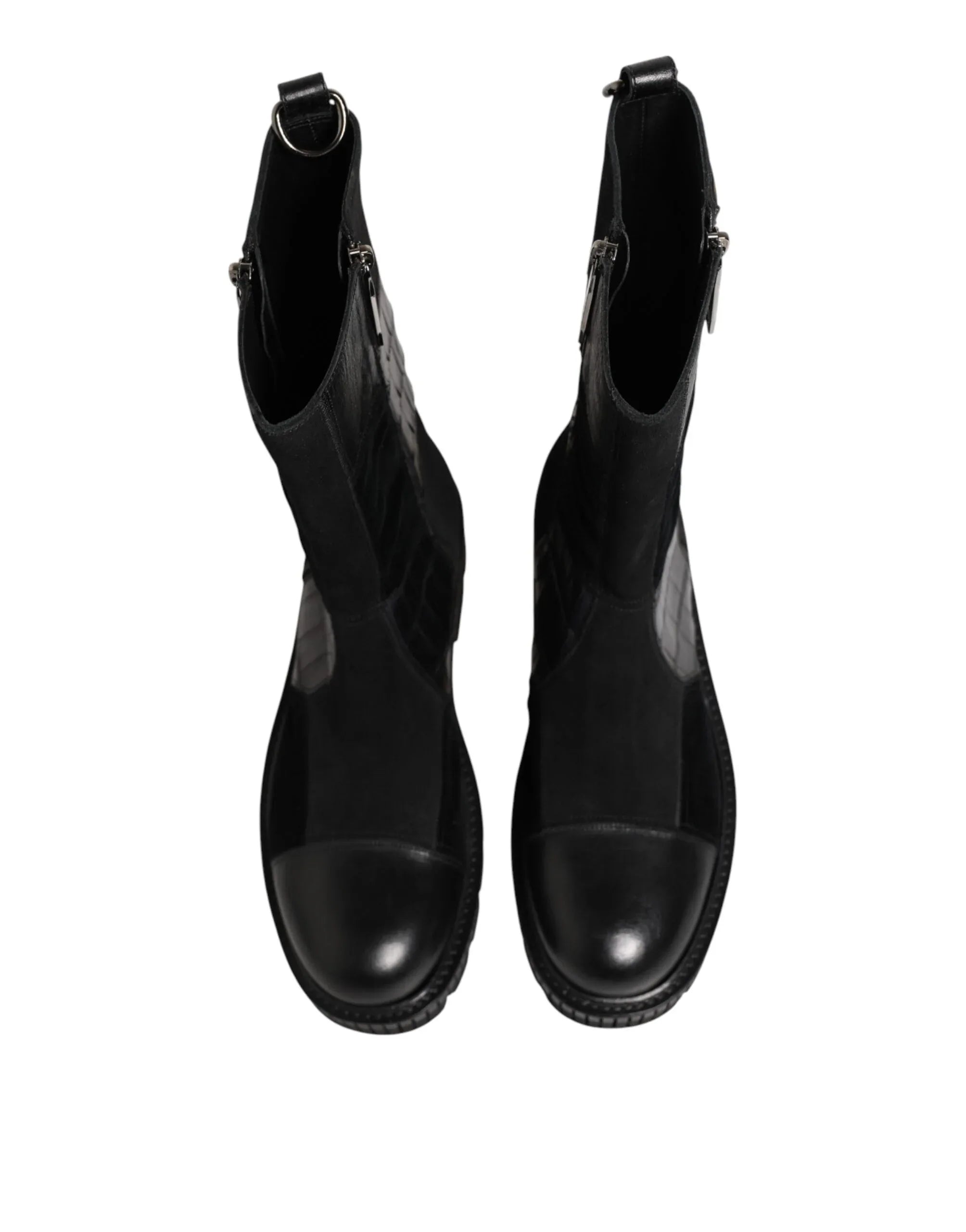 Dolce & Gabbana Black Patchwork Leather Mid Calf Boot Shoes - Zeiniez