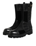 Dolce & Gabbana Black Patchwork Leather Mid Calf Boot Shoes - Zeiniez