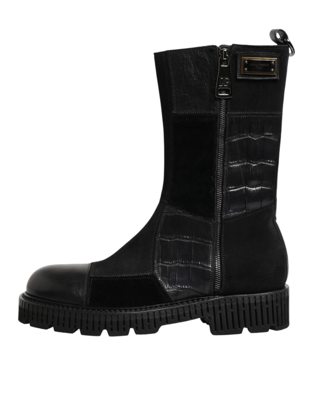 Dolce & Gabbana Black Patchwork Leather Mid Calf Boot Shoes - Zeiniez