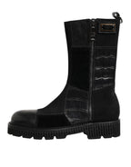 Dolce & Gabbana Black Patchwork Leather Mid Calf Boot  Shoes