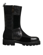 Dolce & Gabbana Black Patchwork Leather Mid Calf Boot Shoes - Zeiniez