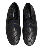 Dolce & Gabbana Black Jacquard Leather Slip On Loafers Shoes - Zeiniez