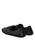 Dolce & Gabbana Black Jacquard Leather Slip On Loafers Shoes - Zeiniez