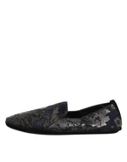 Dolce & Gabbana Black Jacquard Leather Slip On Loafers Shoes - Zeiniez