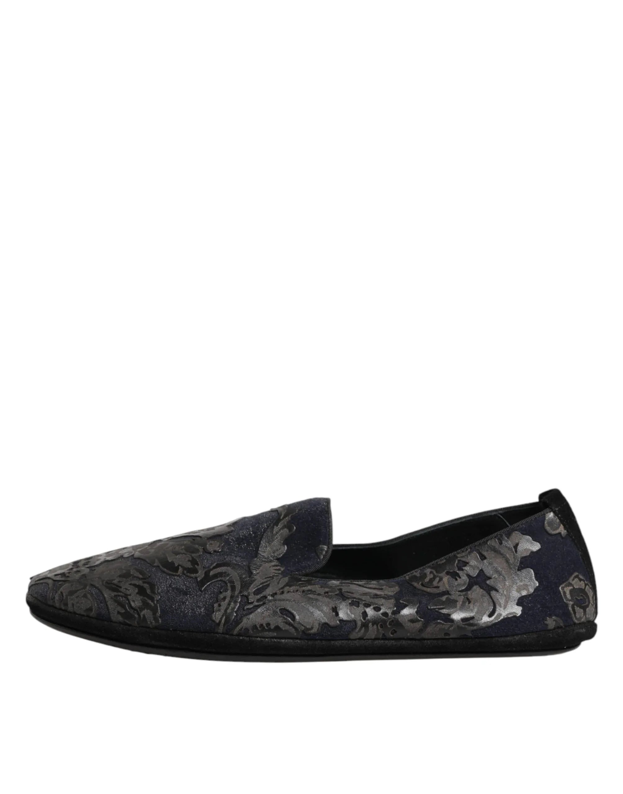 Dolce & Gabbana Black Jacquard Leather Slip On Loafers Shoes - Zeiniez