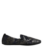 Dolce & Gabbana Black Jacquard Leather Slip On Loafers Shoes - Zeiniez