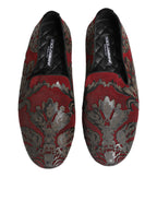 Dolce & Gabbana Bordeaux Jacquard Leather Slip On Loafer Shoes - Zeiniez