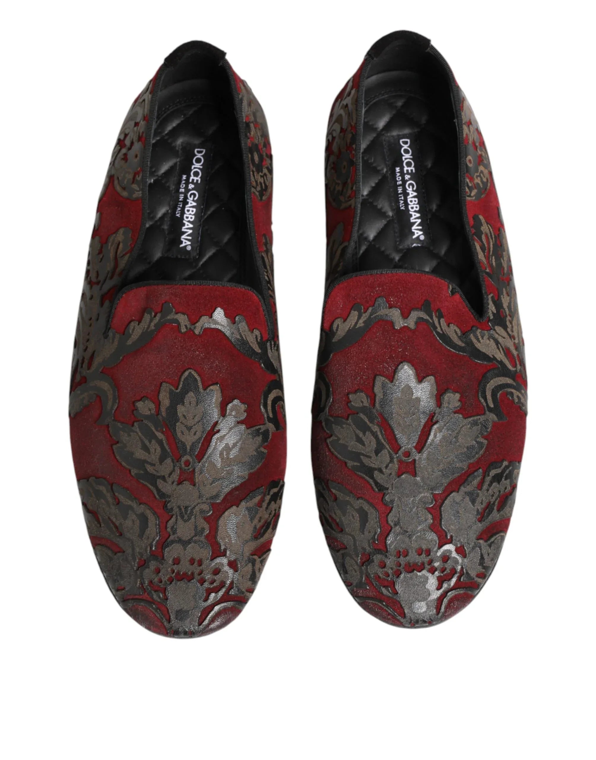 Dolce & Gabbana Bordeaux Jacquard Leather Slip On Loafer Shoes - Zeiniez
