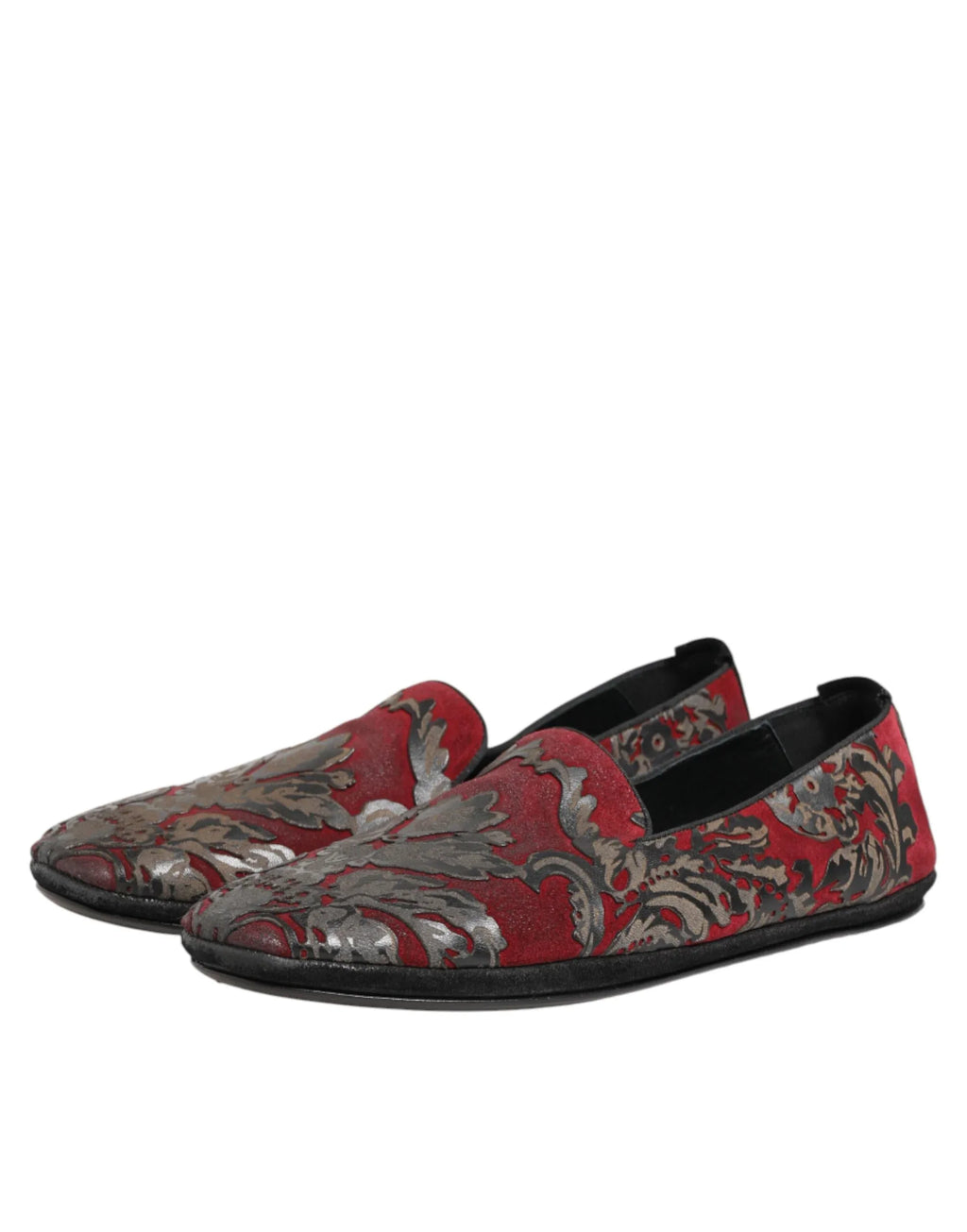 Dolce & Gabbana Bordeaux Jacquard Leather Slip On Loafer Shoes - Zeiniez