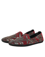 Dolce & Gabbana Bordeaux Jacquard Leather Slip On Loafer Shoes - Zeiniez