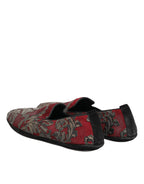 Dolce & Gabbana Bordeaux Jacquard Leather Slip On Loafer Shoes - Zeiniez