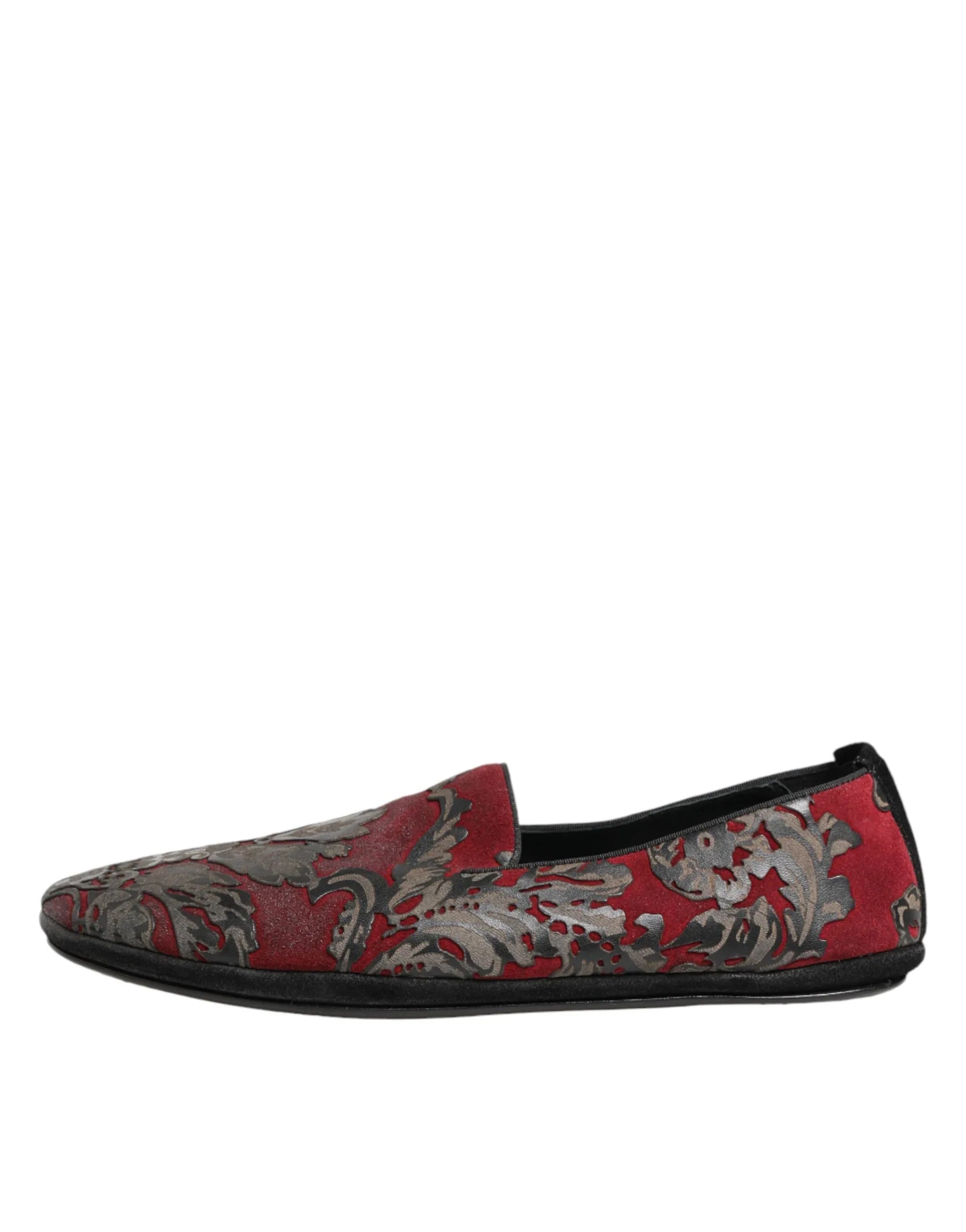 Dolce & Gabbana Bordeaux Jacquard Leather Slip On Loafer Shoes - Zeiniez