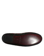 Dolce & Gabbana Bordeaux Jacquard Leather Slip On Loafer Shoes - Zeiniez