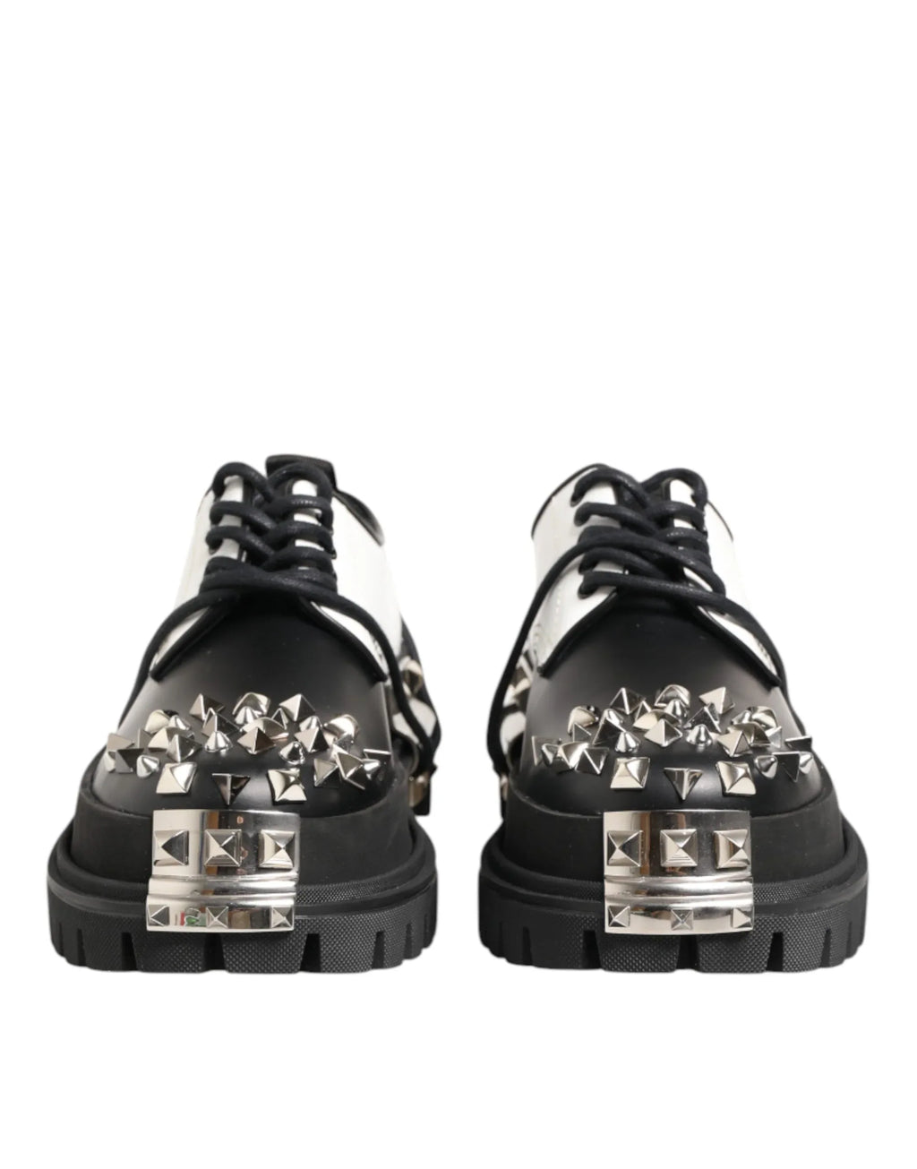Dolce & Gabbana Black White Studded Men Formal Derby Shoes - Zeiniez