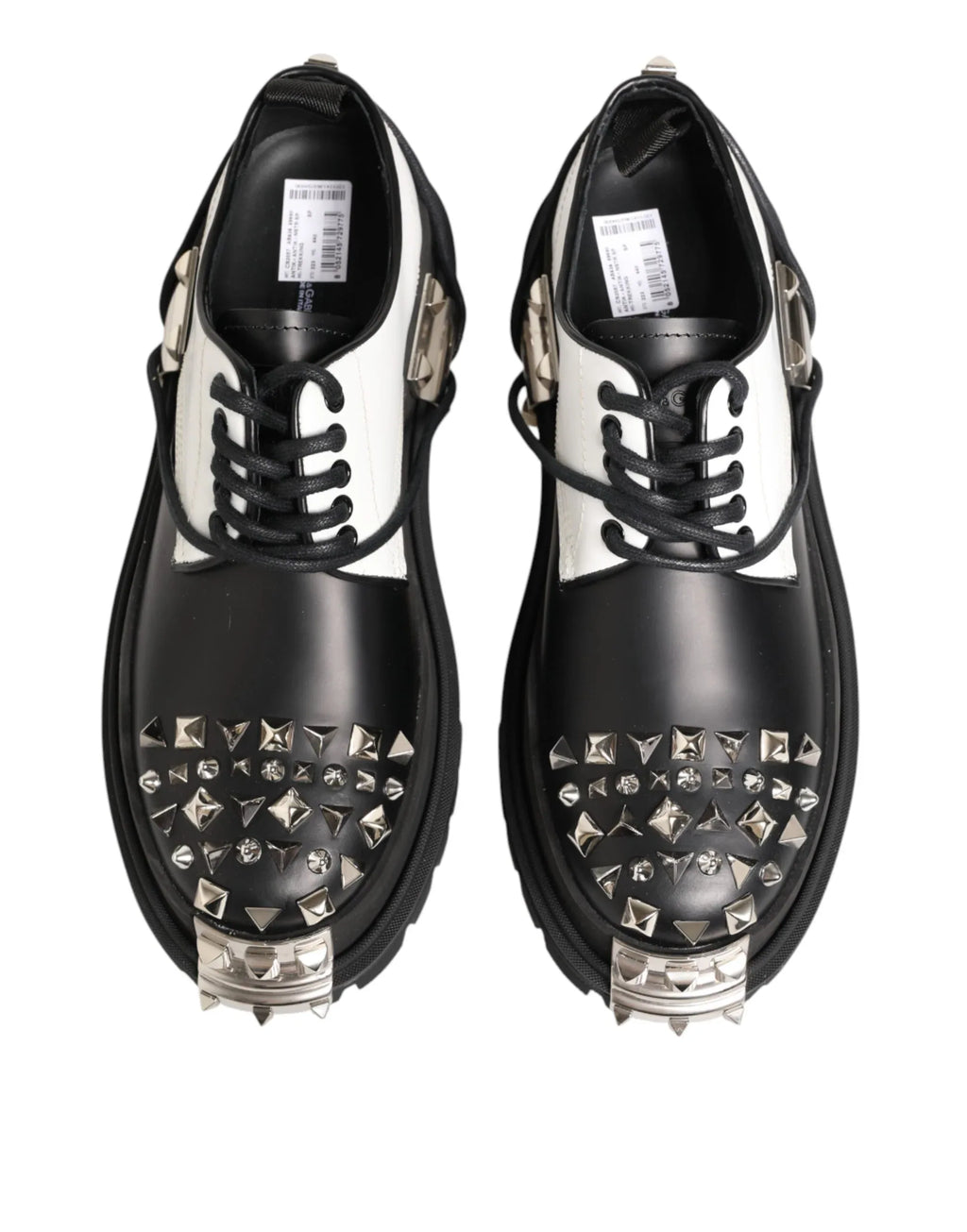 Dolce & Gabbana Black White Studded Men Formal Derby Shoes - Zeiniez