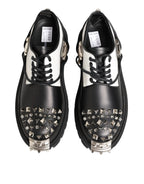 Dolce & Gabbana Black White Studded Men Formal Derby Shoes - Zeiniez