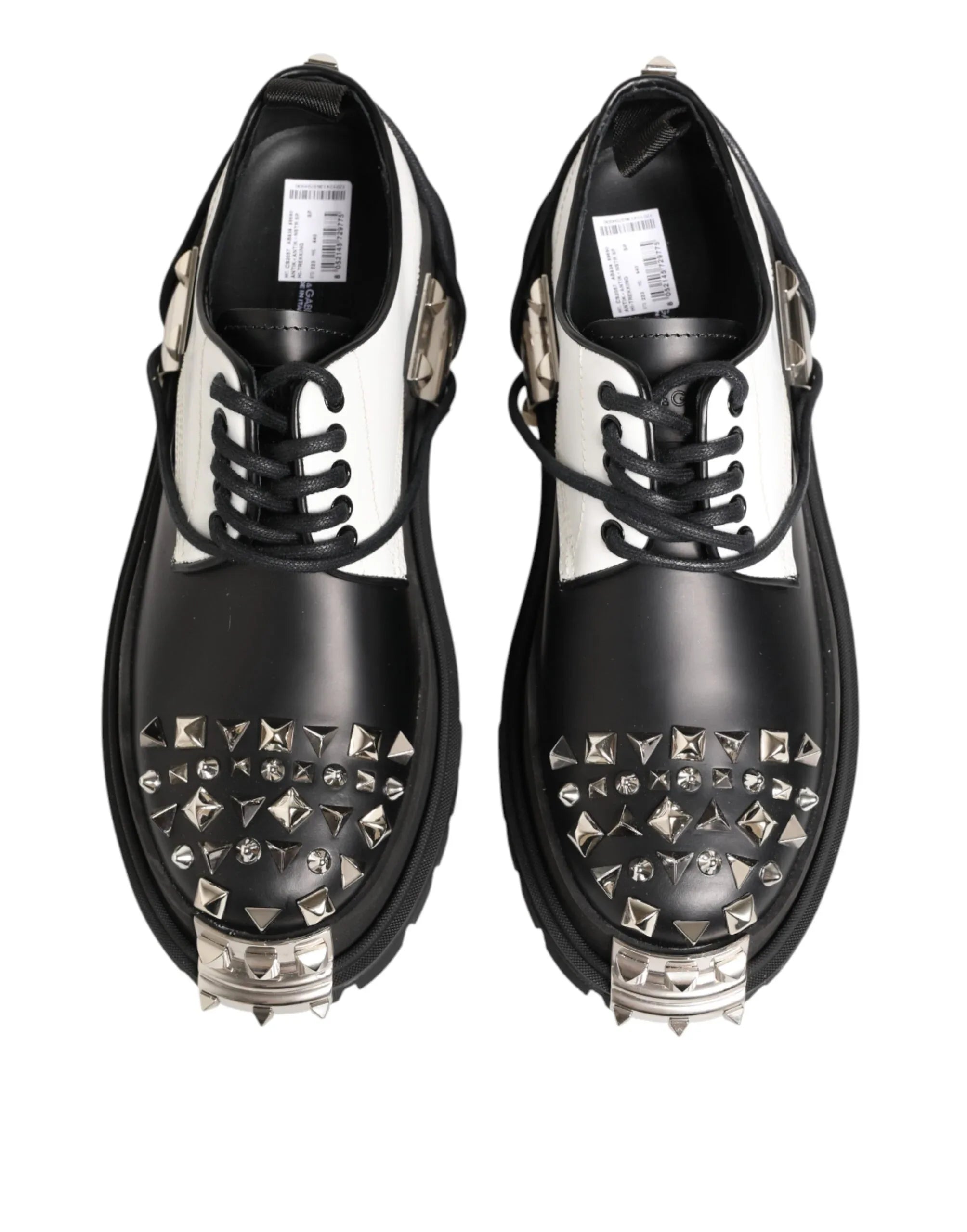 Dolce & Gabbana Black White Studded Men Formal Derby Shoes - Zeiniez