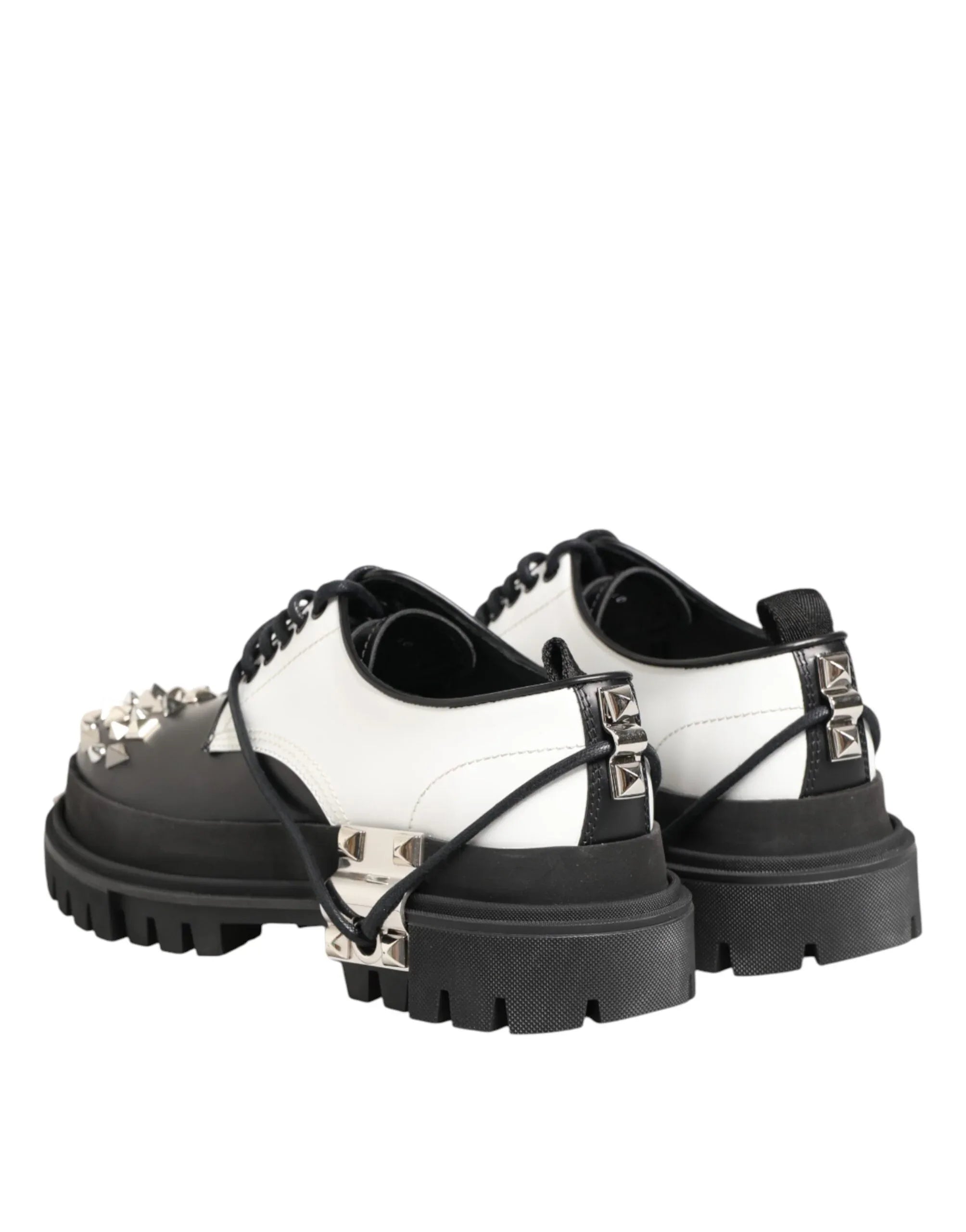 Dolce & Gabbana Black White Studded Men Formal Derby Shoes - Zeiniez