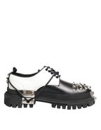 Dolce & Gabbana Black White Studded Men Formal Derby Shoes - Zeiniez