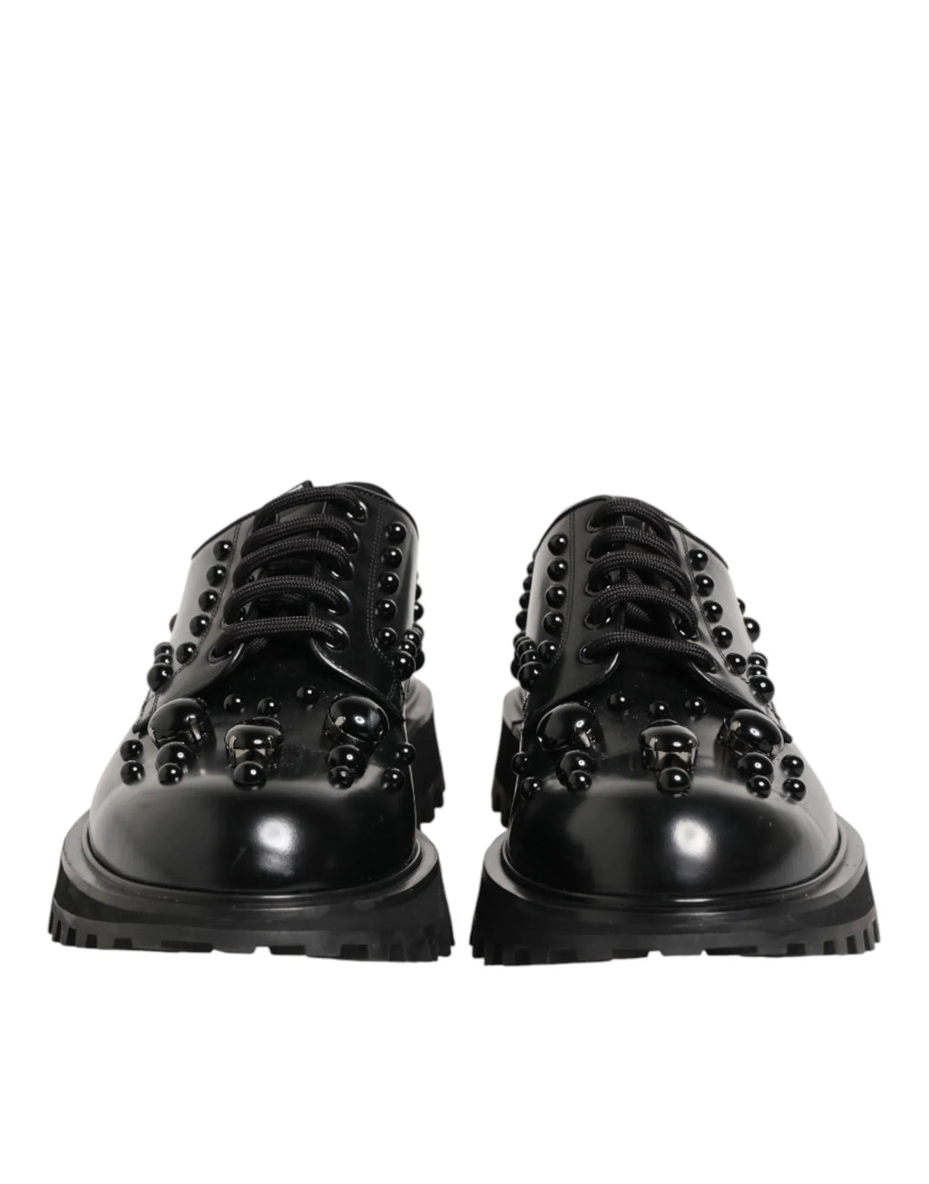 Dolce & Gabbana Black Leather Studded Men Formal Derby Shoes - Zeiniez