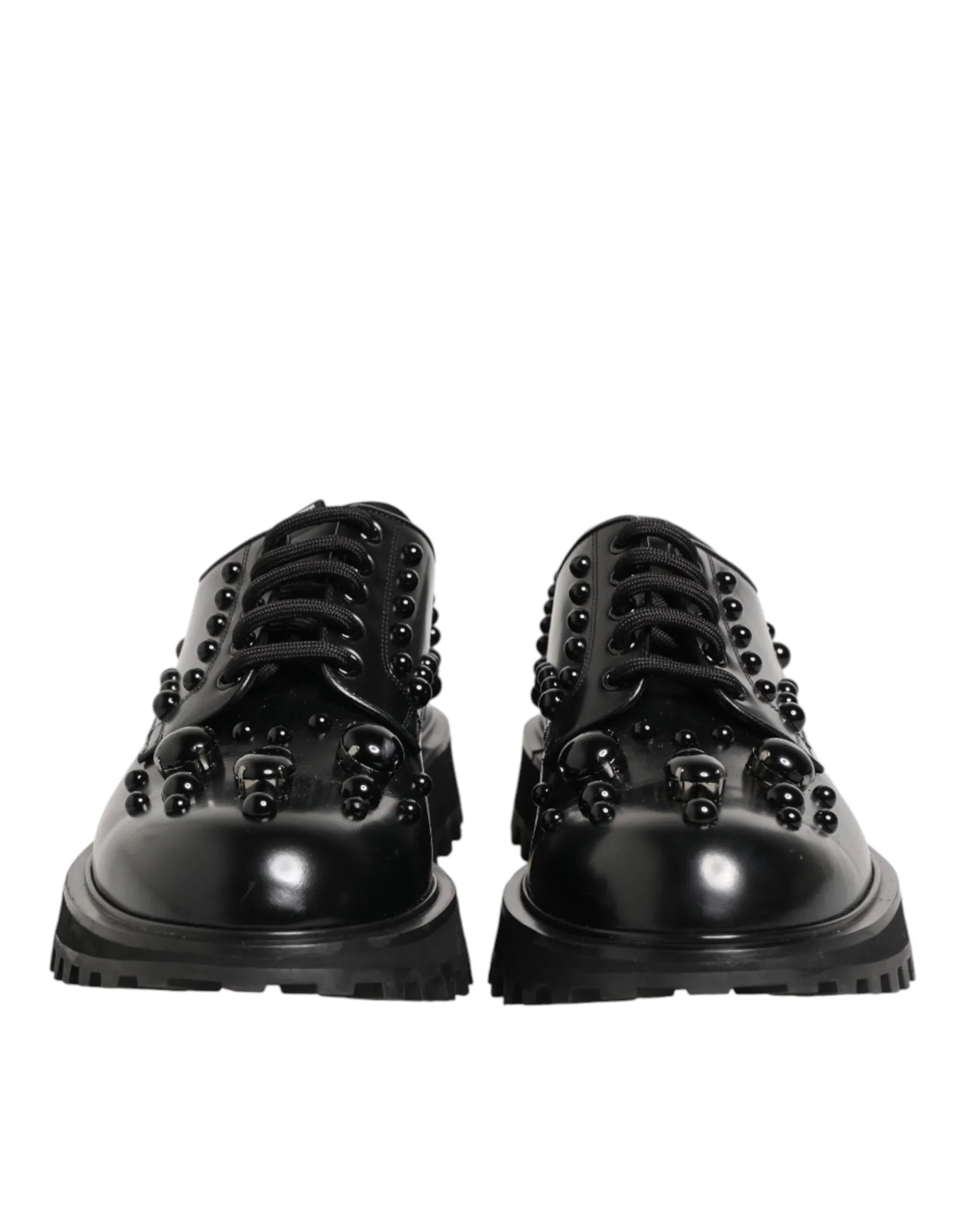 Dolce & Gabbana Black Leather Studded Men Formal Derby Shoes - Zeiniez