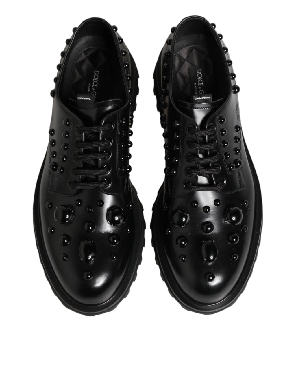 Dolce & Gabbana Black Leather Studded Men Formal Derby Shoes - Zeiniez