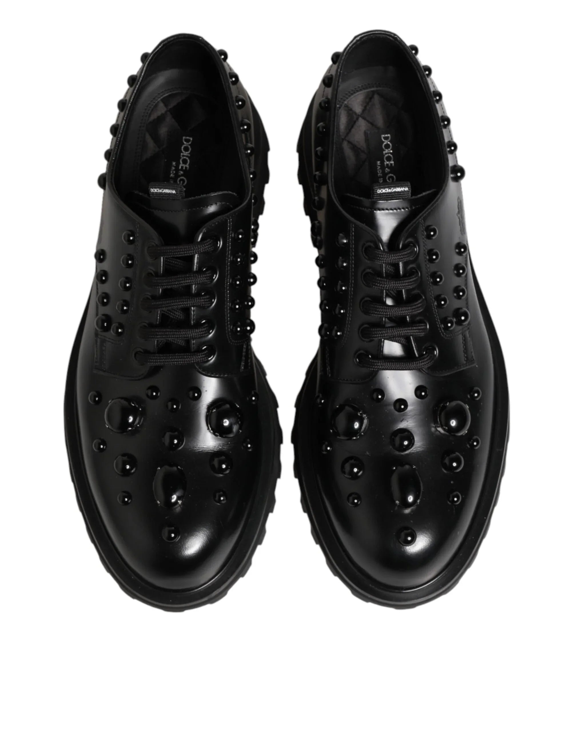 Dolce & Gabbana Black Leather Studded Men Formal Derby Shoes - Zeiniez