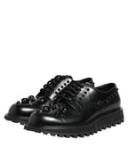 Dolce & Gabbana Black Leather Studded Men Formal Derby Shoes - Zeiniez