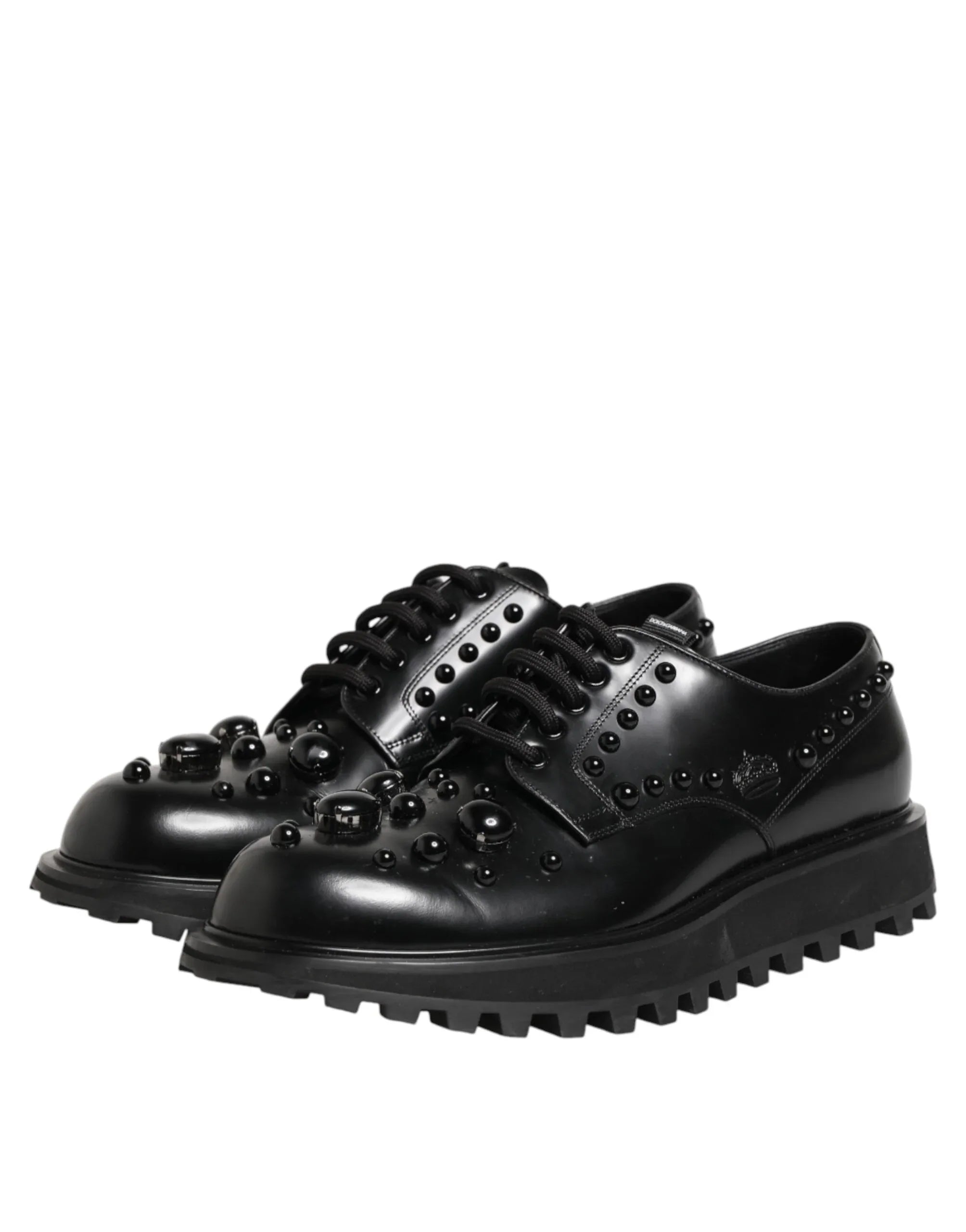 Dolce & Gabbana Black Leather Studded Men Formal Derby Shoes - Zeiniez