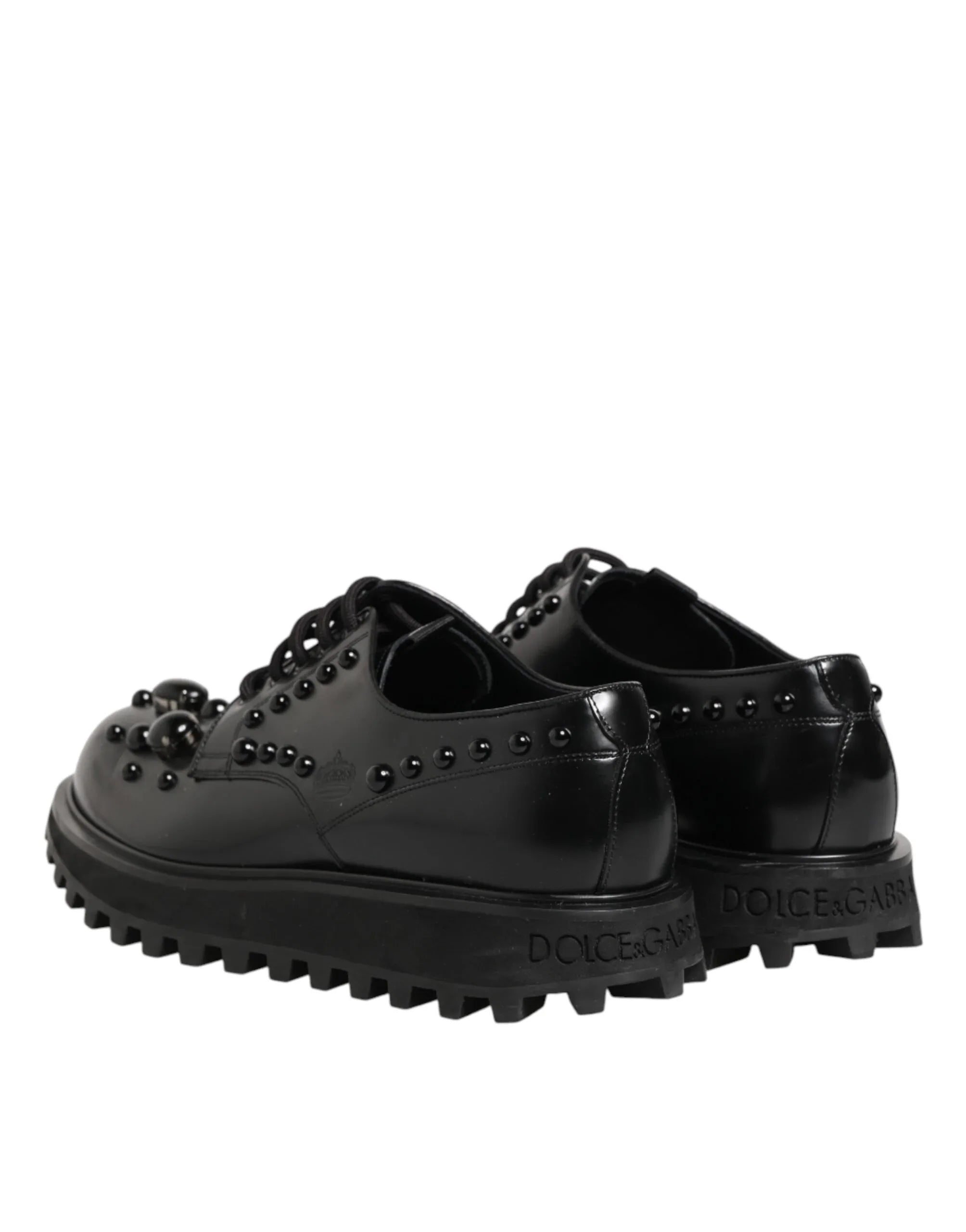 Dolce & Gabbana Black Leather Studded Men Formal Derby Shoes - Zeiniez