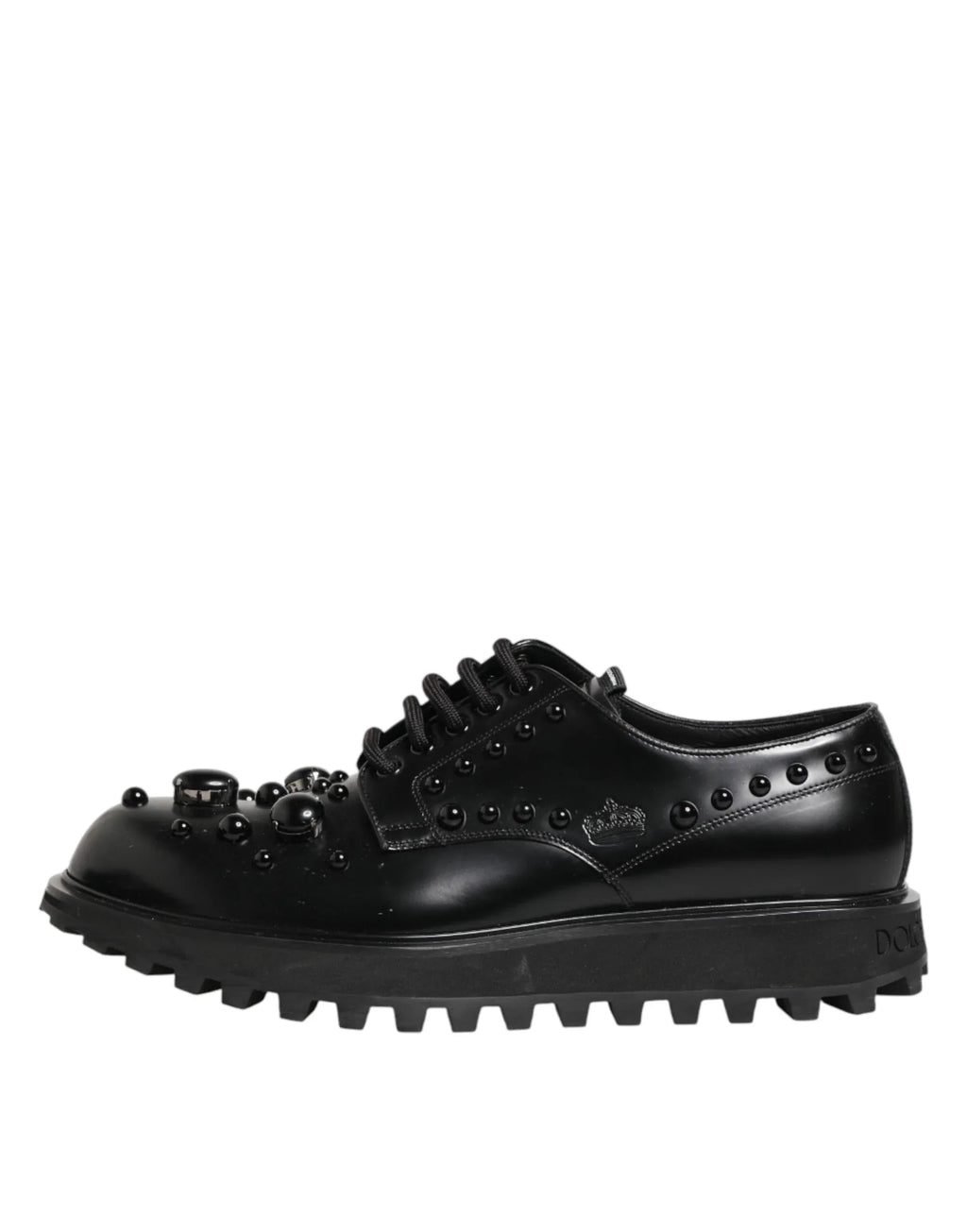 Dolce & Gabbana Black Leather Studded Men Formal Derby Shoes - Zeiniez