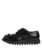 Dolce & Gabbana Black Leather Studded Men Formal Derby Shoes - Zeiniez