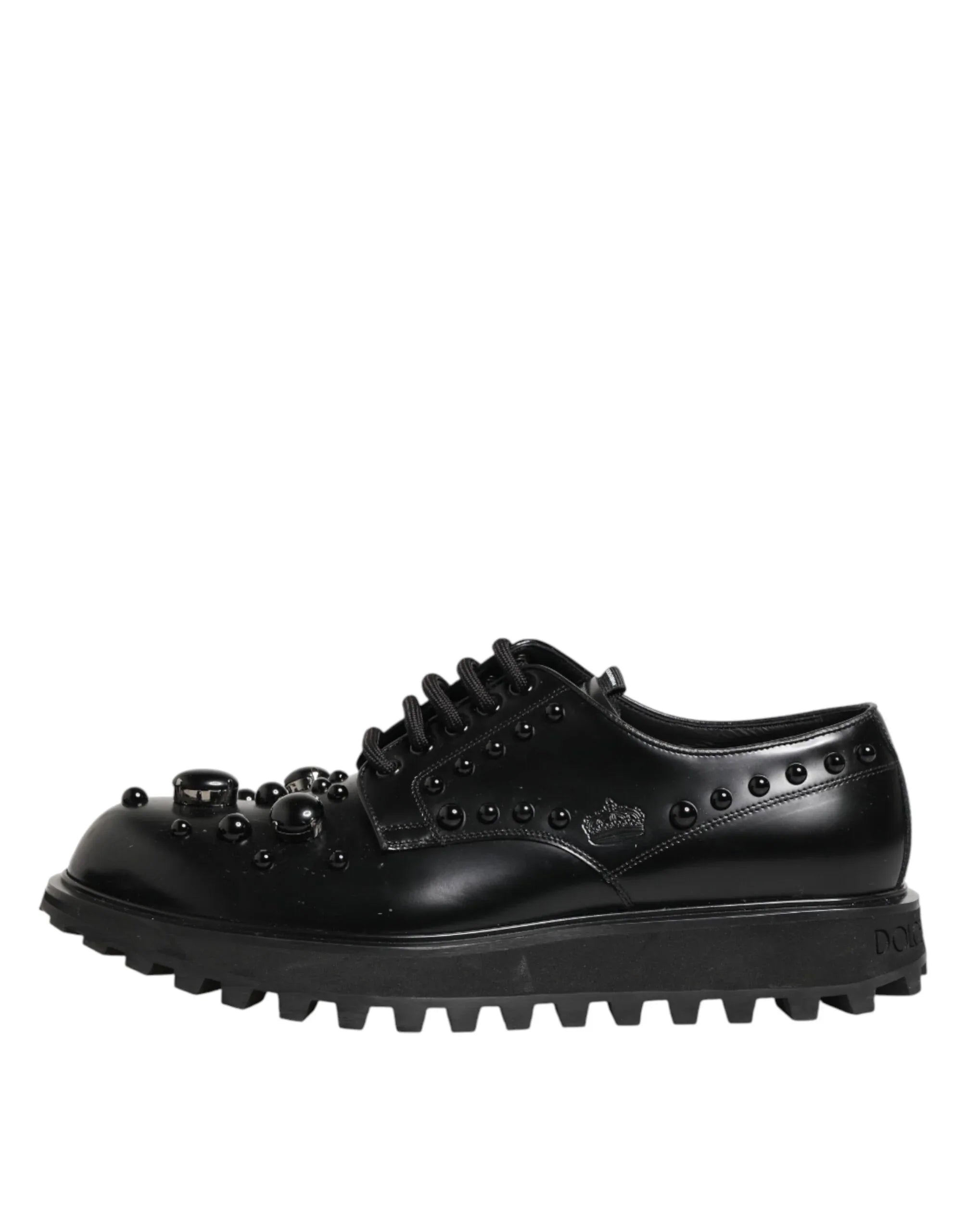 Dolce & Gabbana Black Leather Studded Men Formal Derby Shoes - Zeiniez