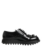 Dolce & Gabbana Black Leather Studded Men Formal Derby Shoes - Zeiniez