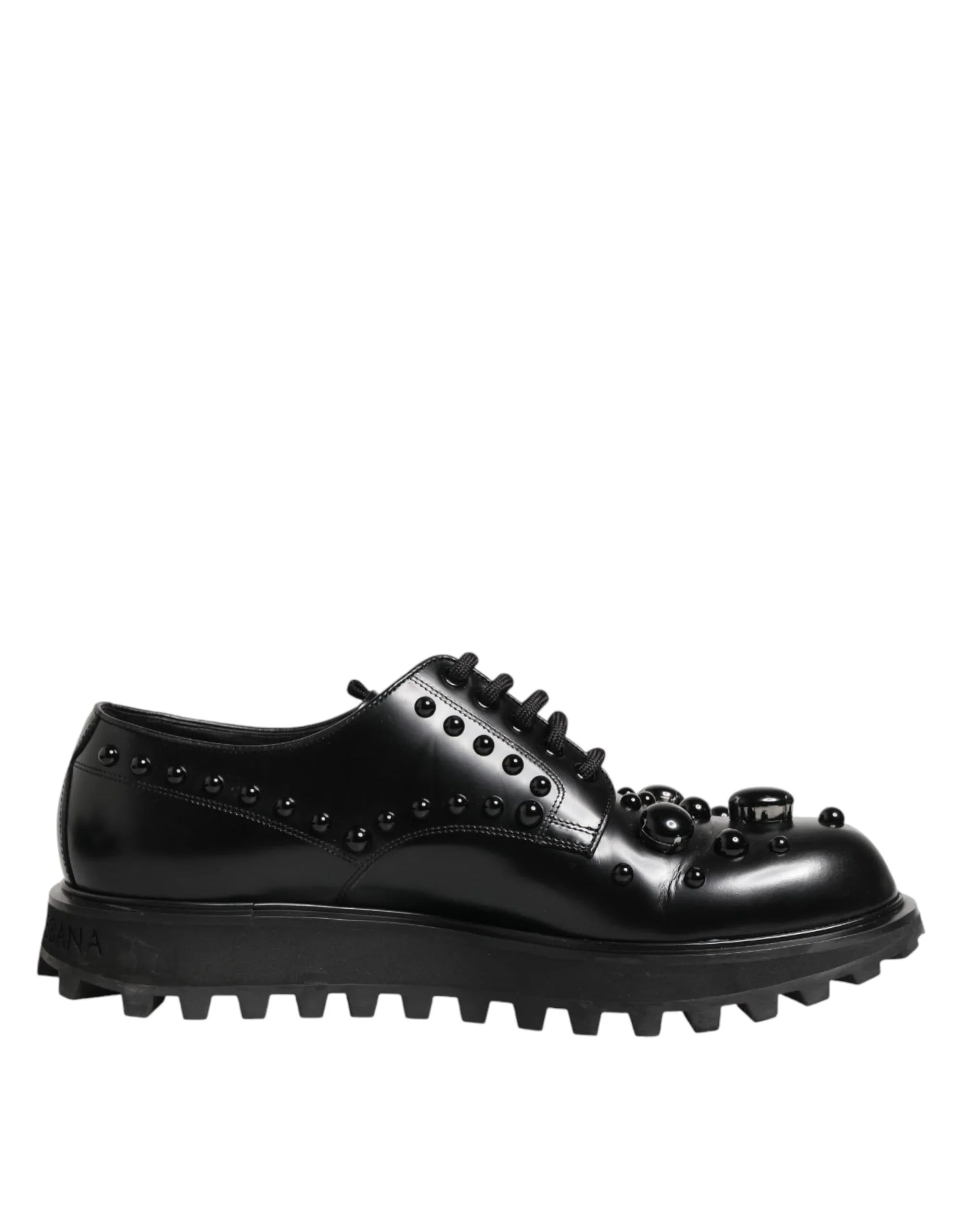 Dolce & Gabbana Black Leather Studded Men Formal Derby Shoes - Zeiniez