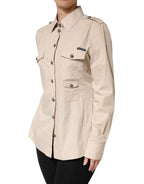 Dolce & Gabbana Beige Collared Long Sleeve Cotton Shirt Top - Zeiniez