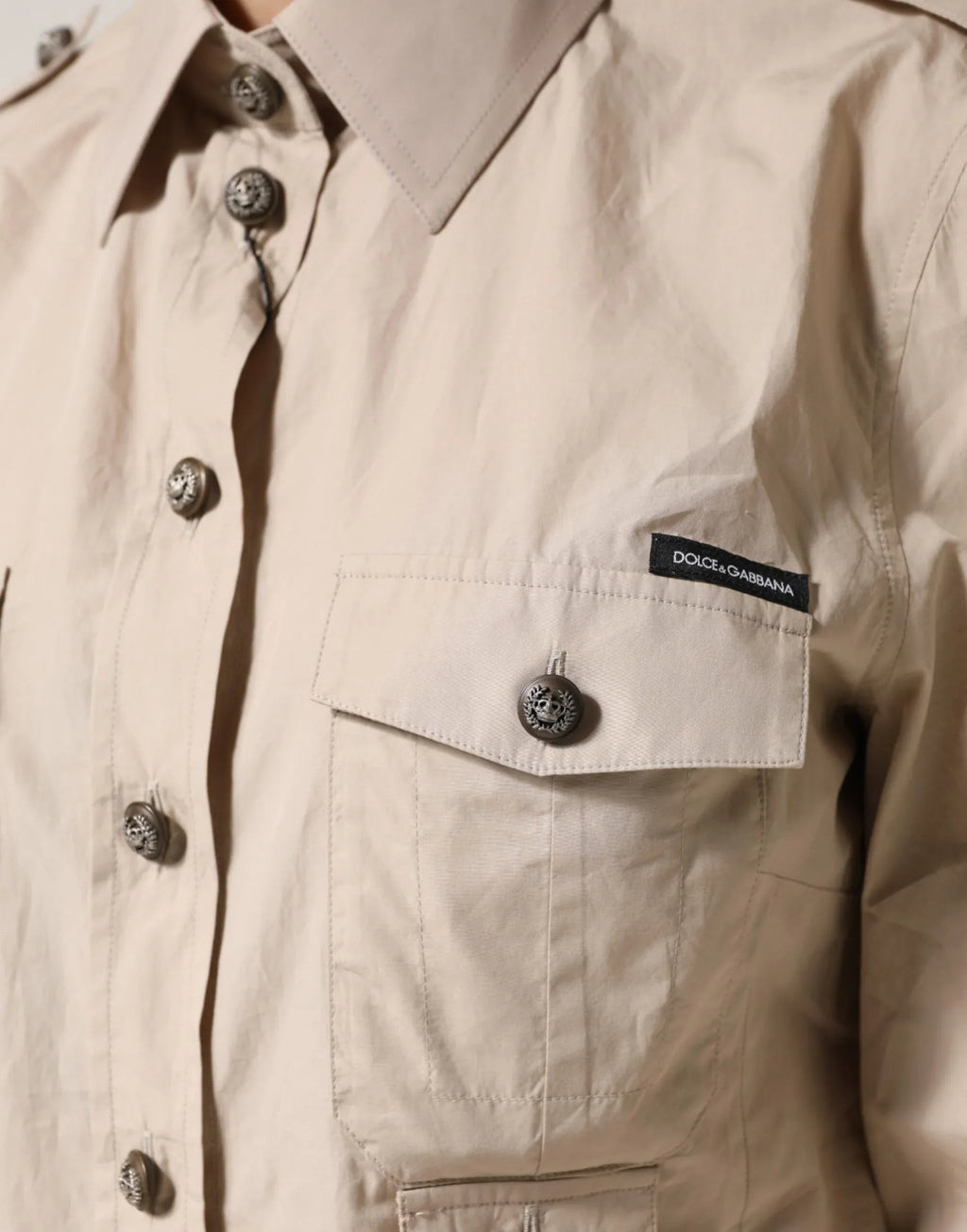 Dolce & Gabbana Beige Collared Long Sleeve Cotton Shirt Top - Zeiniez