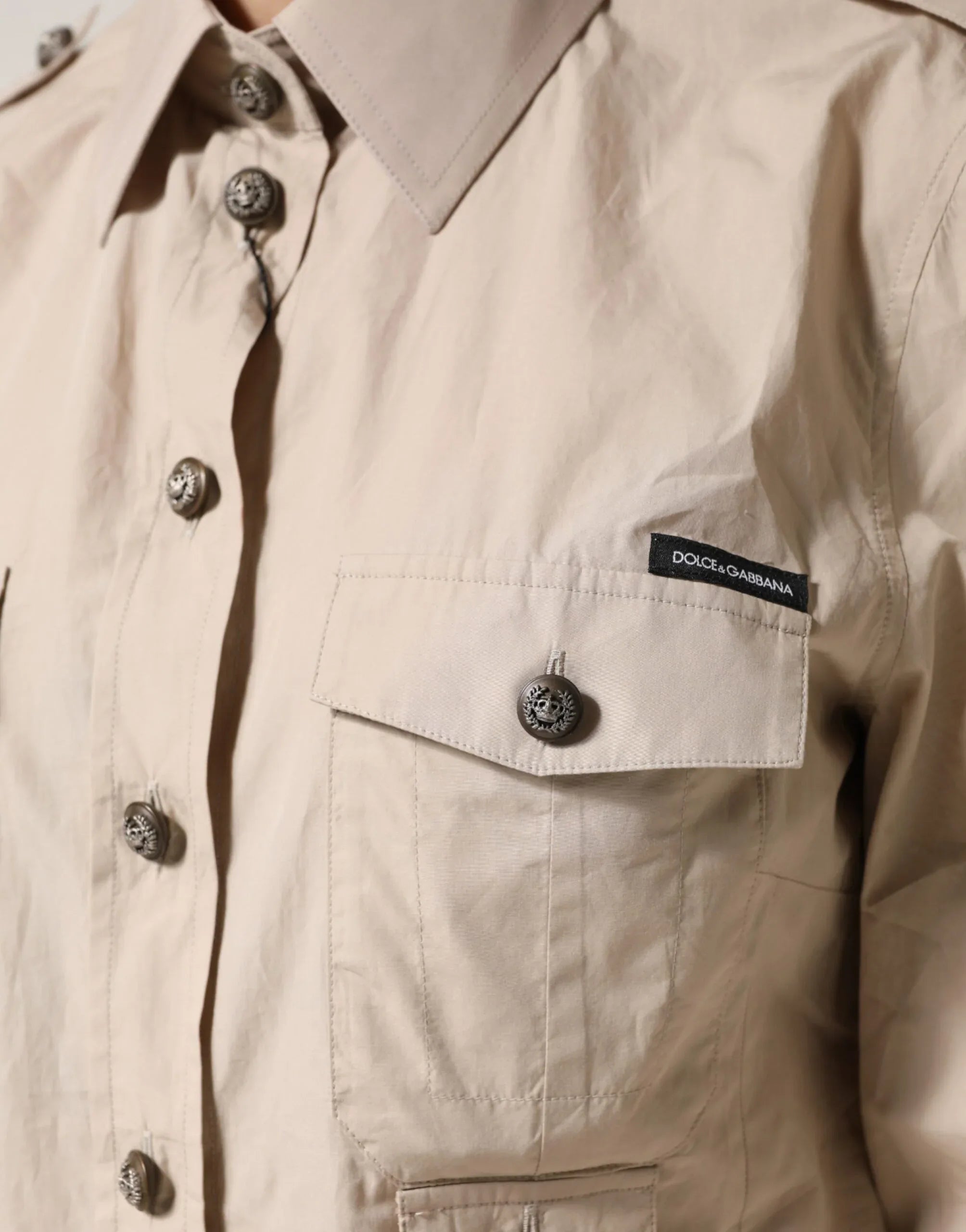 Dolce & Gabbana Beige Collared Long Sleeve Cotton Shirt Top - Zeiniez
