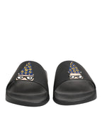Dolce & Gabbana Black Leather Slides Sandals Beachwear Shoes - Zeiniez