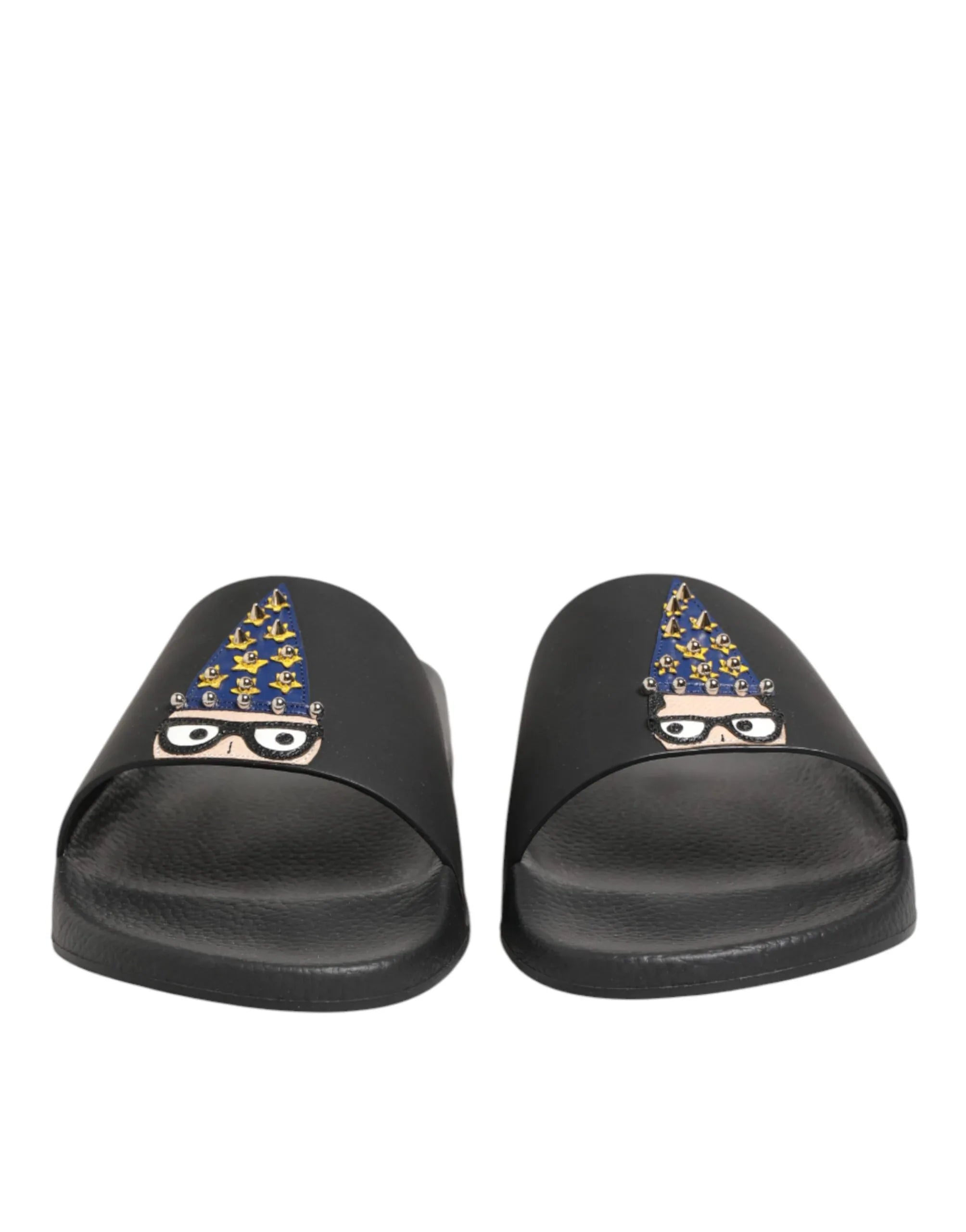 Dolce & Gabbana Black Leather Slides Sandals Beachwear Shoes - Zeiniez
