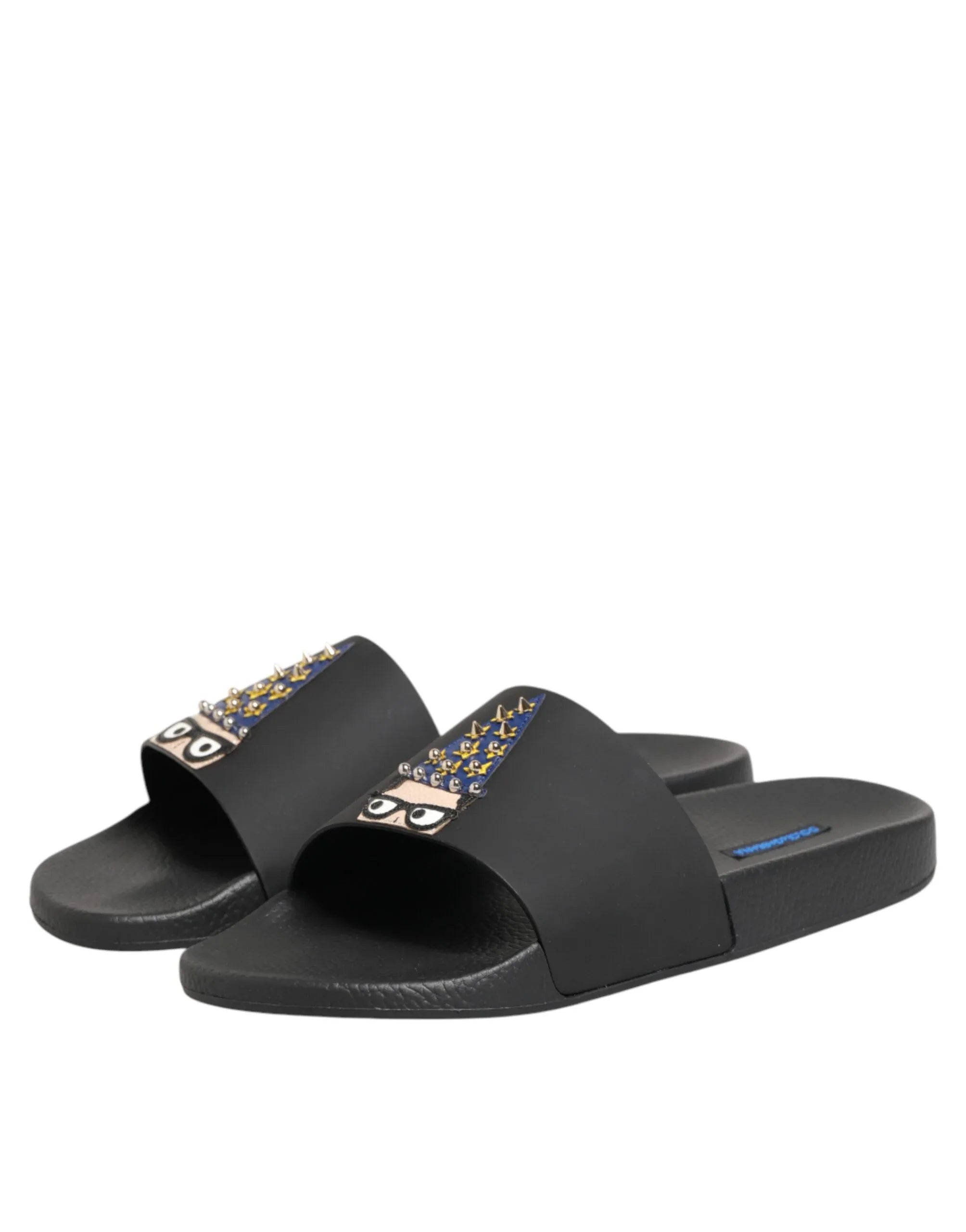 Dolce & Gabbana Black Leather Slides Sandals Beachwear Shoes - Zeiniez