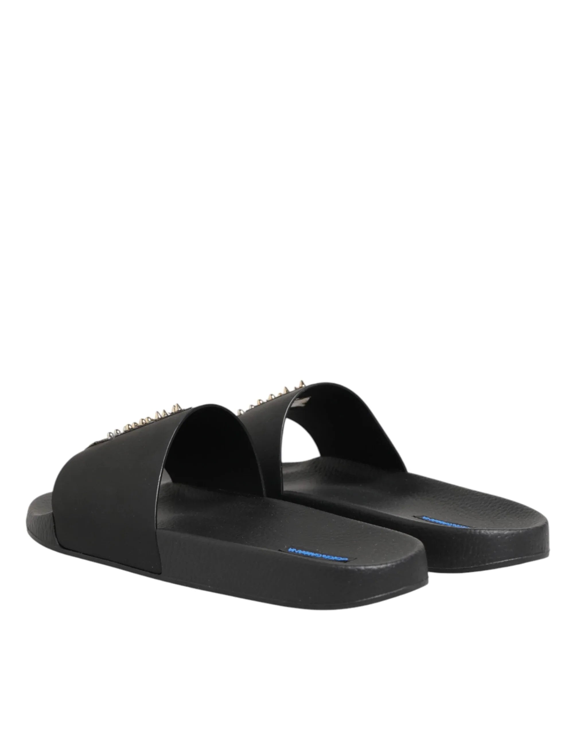 Dolce & Gabbana Black Leather Slides Sandals Beachwear Shoes - Zeiniez