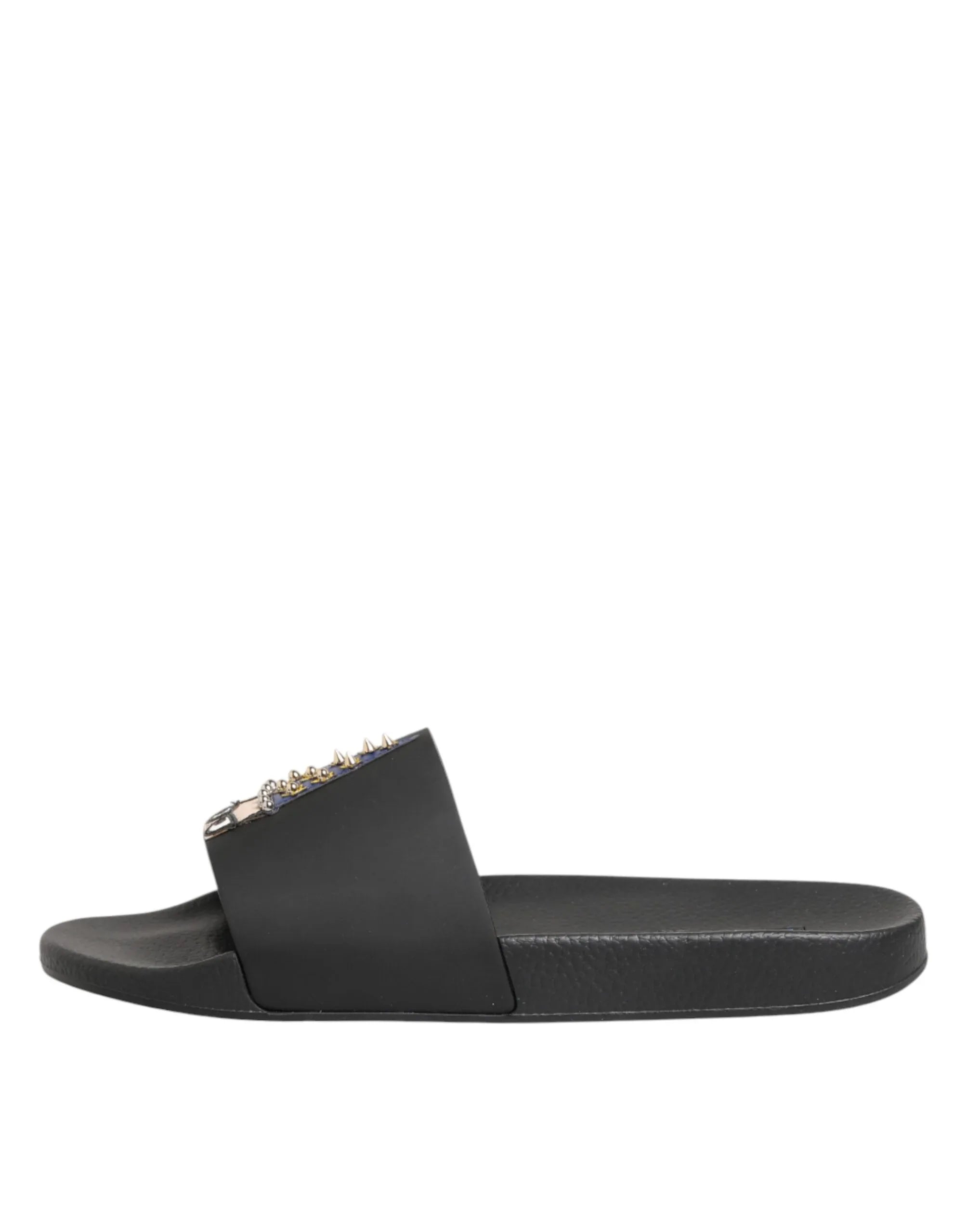Dolce & Gabbana Black Leather Slides Sandals Beachwear Shoes - Zeiniez