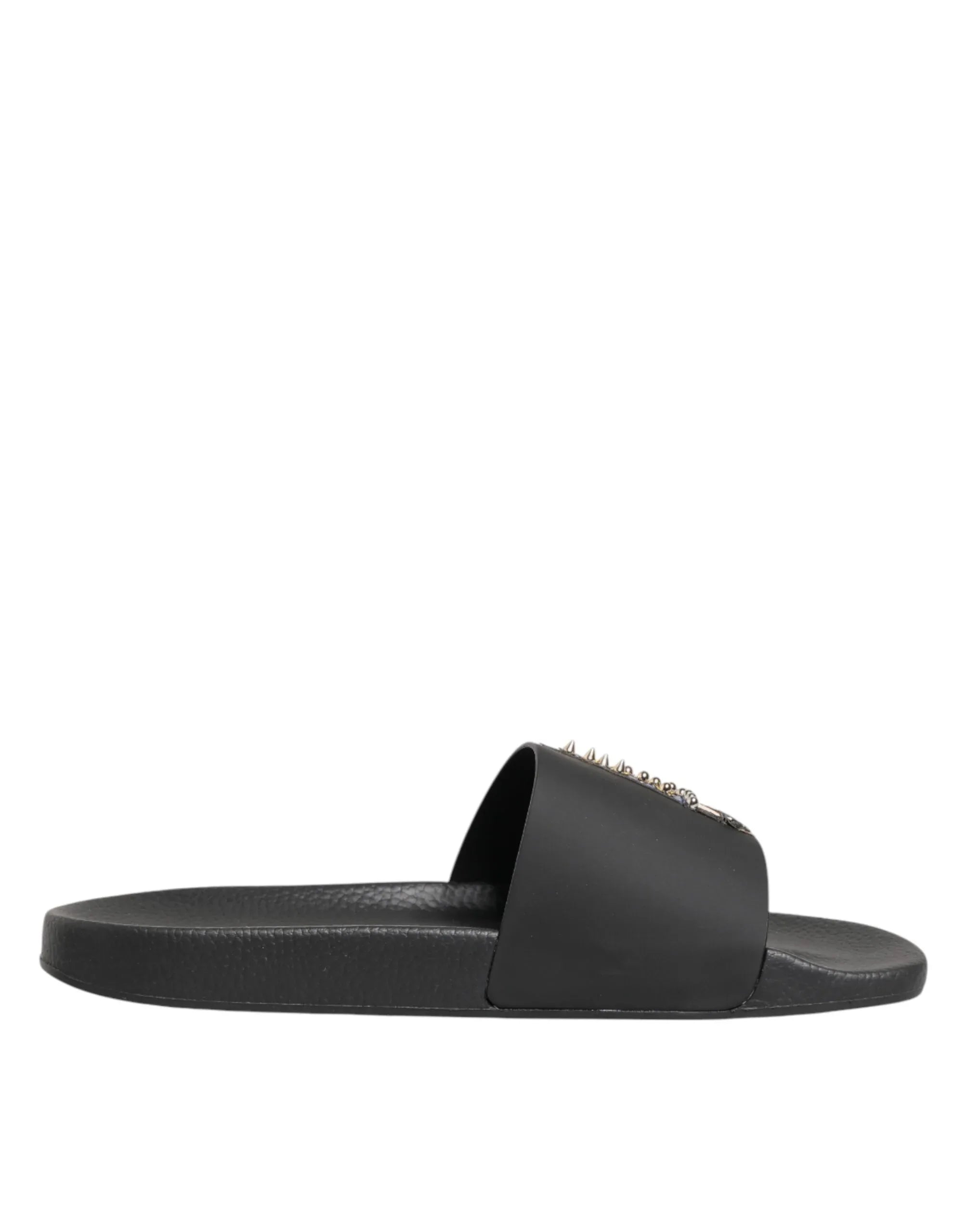 Dolce & Gabbana Black Leather Slides Sandals Beachwear Shoes - Zeiniez