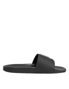 Dolce & Gabbana Black Leather Slides Sandals Beachwear Shoes - Zeiniez