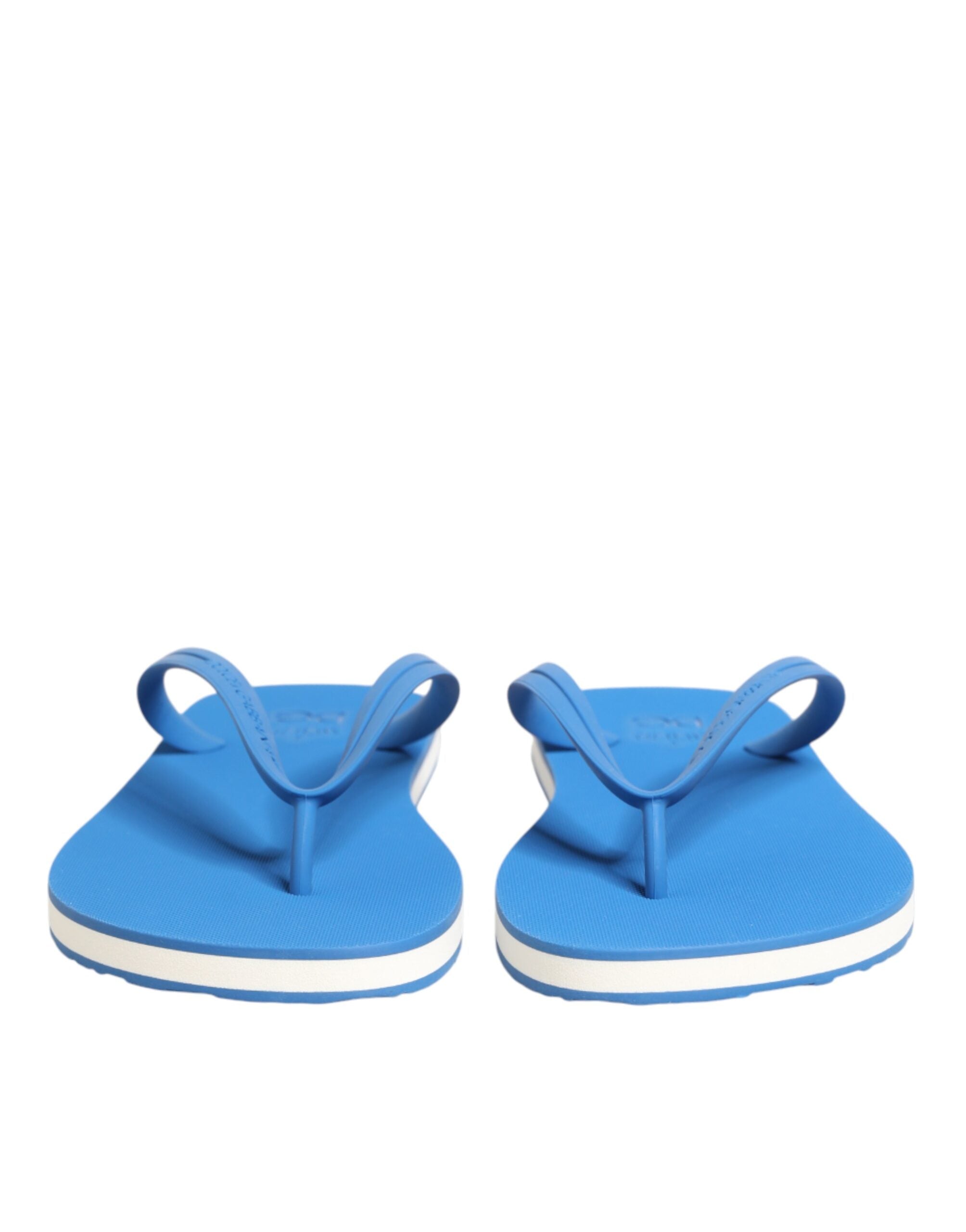 Dolce & Gabbana Blue White Logo Beachwear Flats Slipper Shoes - Zeiniez
