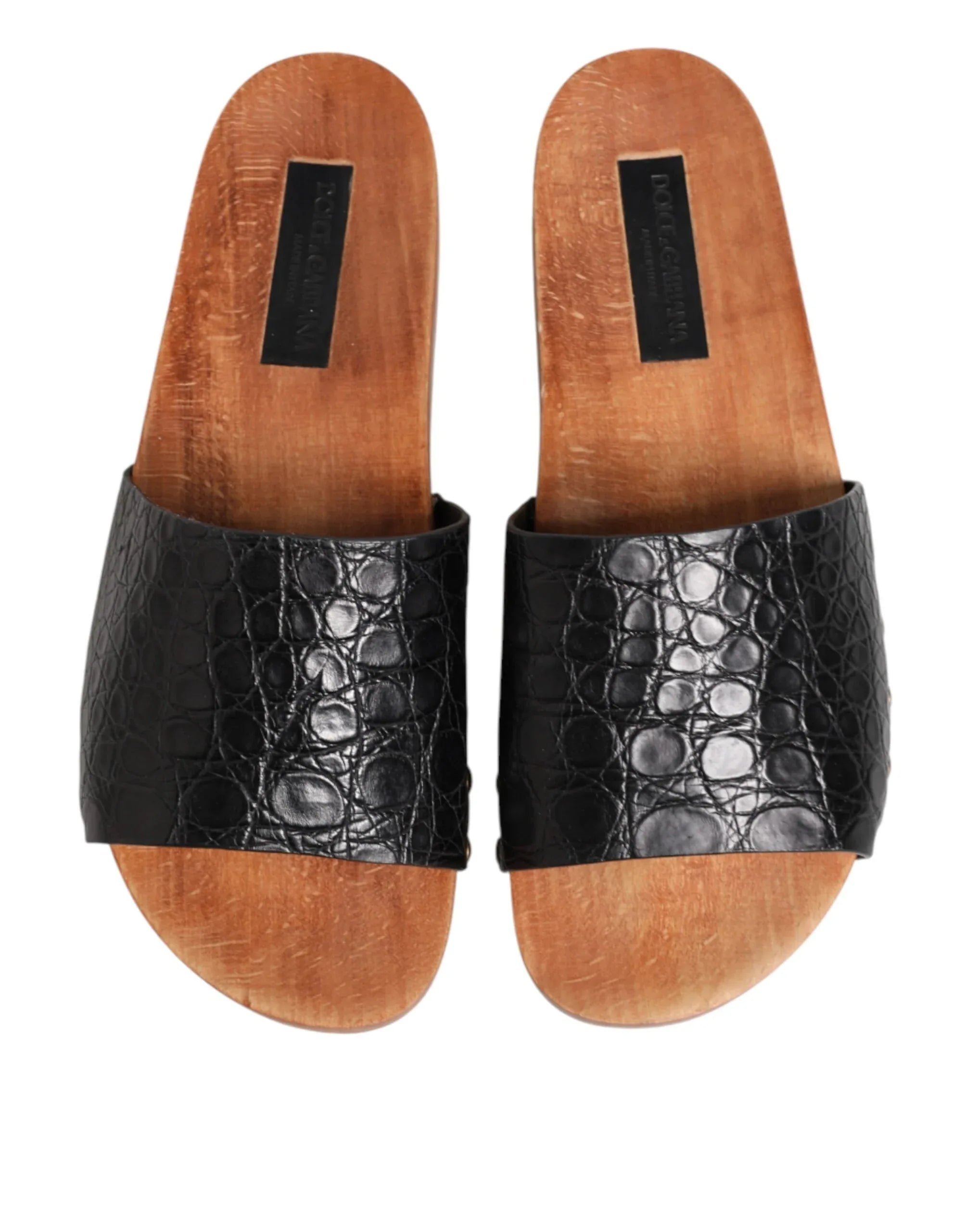 Dolce & Gabbana Black Brown Leather Slides Sandals Shoes - Zeiniez