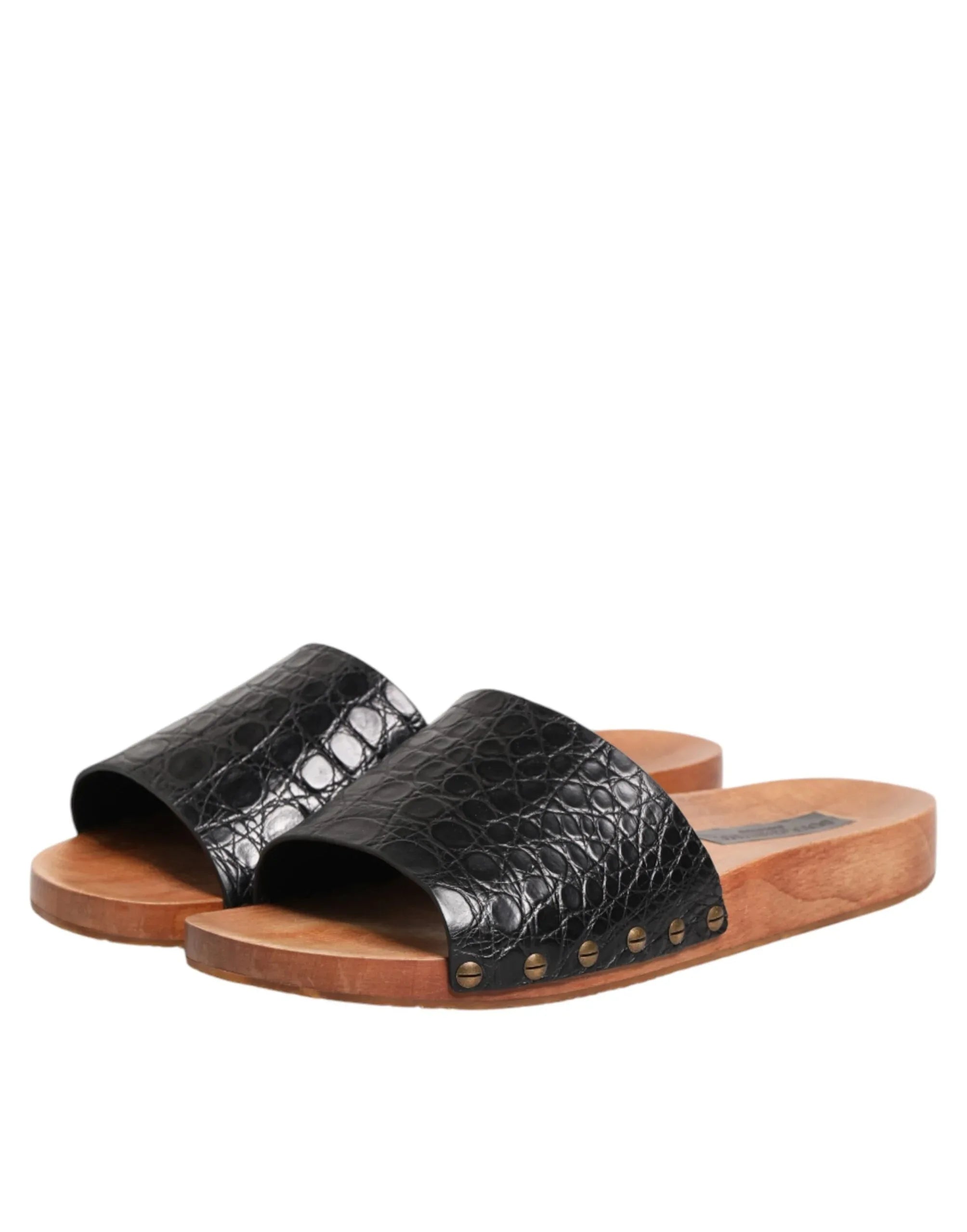 Dolce & Gabbana Black Brown Leather Slides Sandals Shoes - Zeiniez
