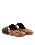 Dolce & Gabbana Black Brown Leather Slides Sandals Shoes - Zeiniez