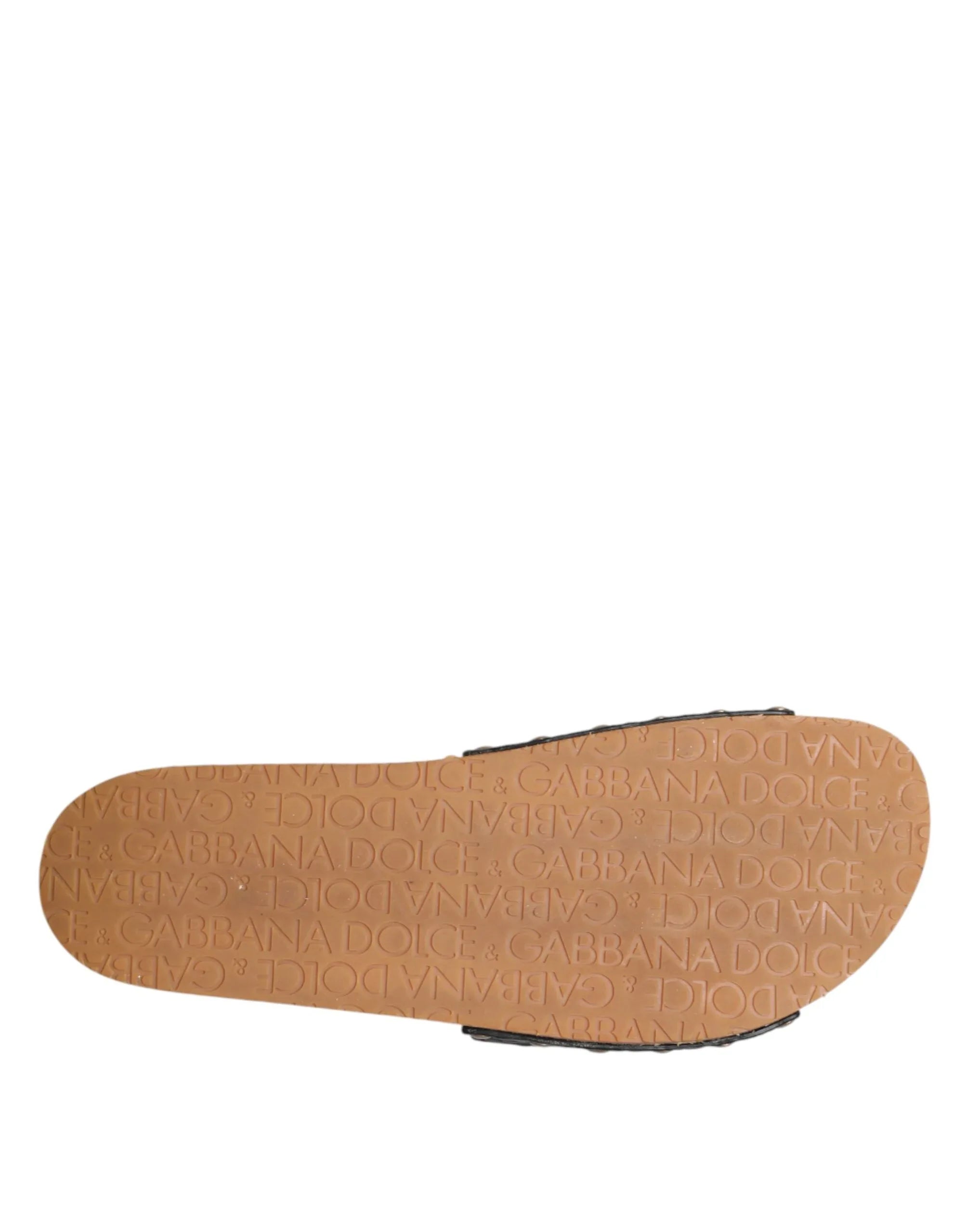 Dolce & Gabbana Black Brown Leather Slides Sandals Shoes - Zeiniez